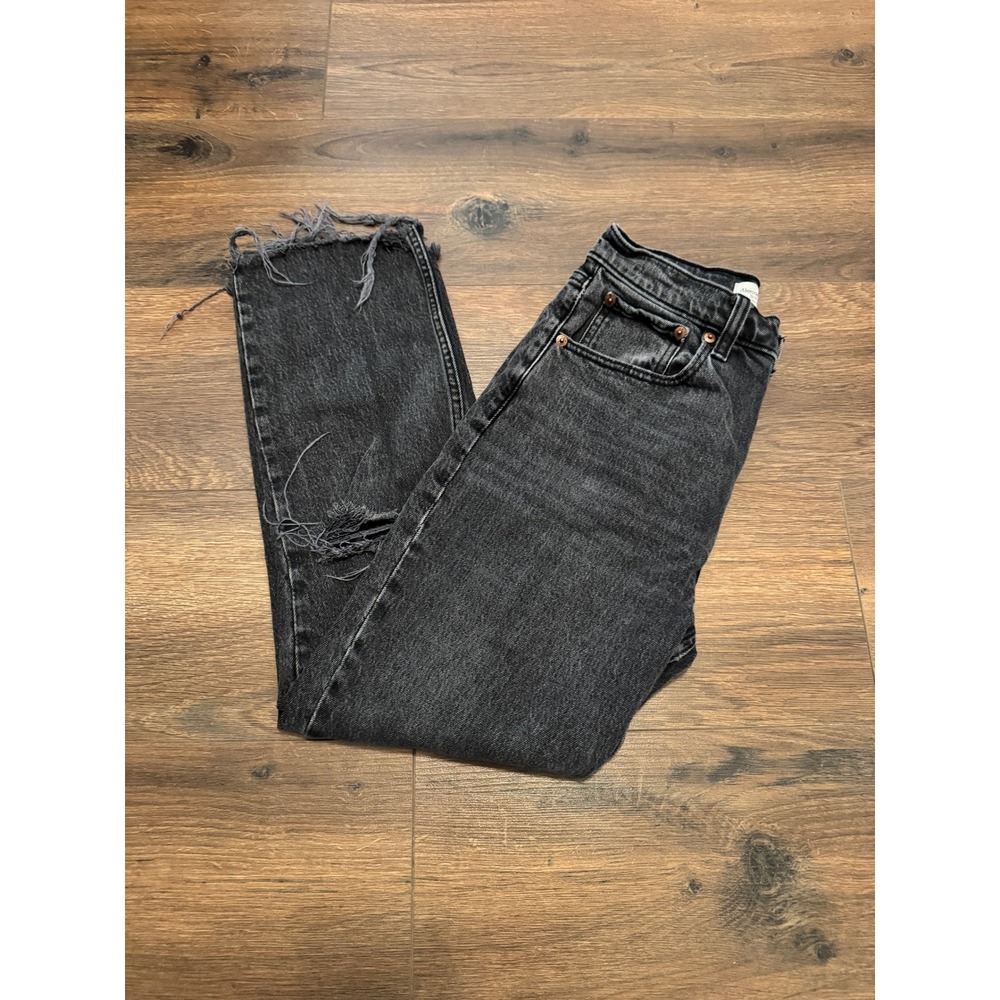 Abercrombie & Fitch The 90s Straight Ultra High Rise Distressed Black Jeans